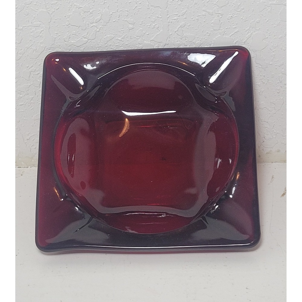Vintage MCM Square RED Ashtray 4.5 Mid-Century Glass Trinket Dish